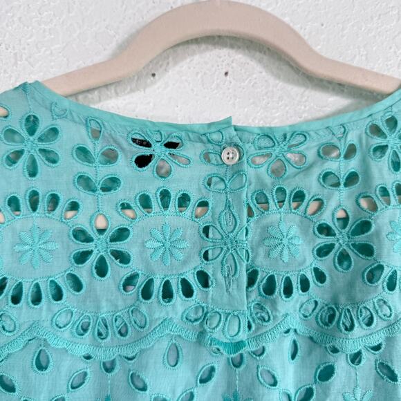 J Crew Dress Womens 4 Embroidered Eyelet Shift Scallop Hem Bell Sleeve Chic NEW - Picture 8 of 12